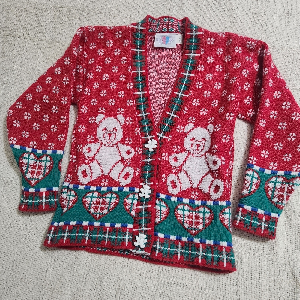 Vintage Chirstmas Teddy Bear Cardigan Sweater Size 6x
